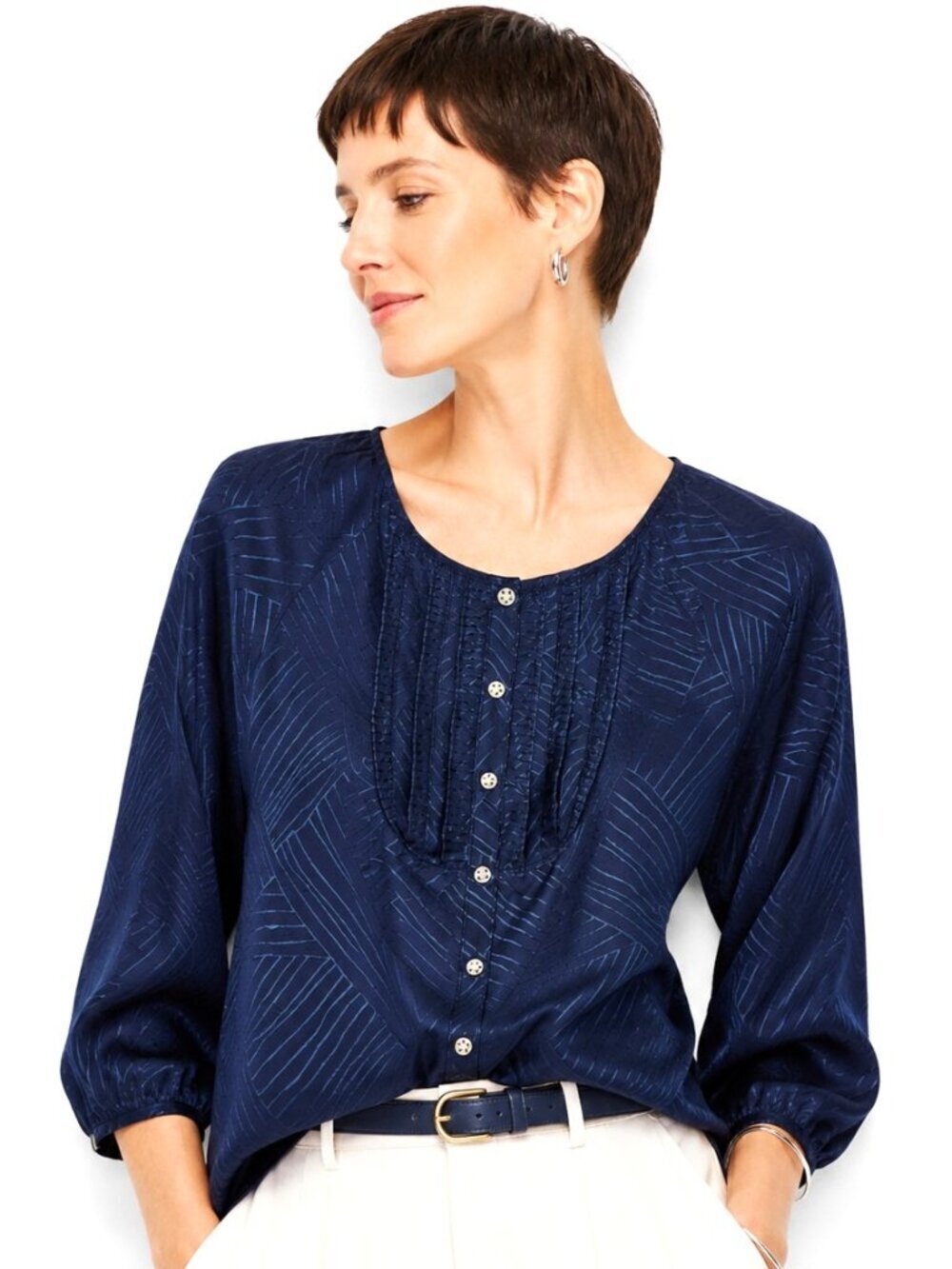 Marc by Marc Jacobs Navy Blue Silk Jacquard Blouse